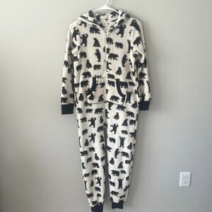 Little Blue House Bear Print Girl's One Piece Fleece Hooded  Lounge Wear. Sz 12